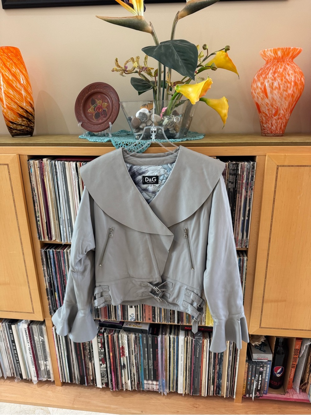 PRICE DROP: NW/OT, Dolce & Gabbana lined, Light Gray LAMBSKIN LEATHER JKT,28/32